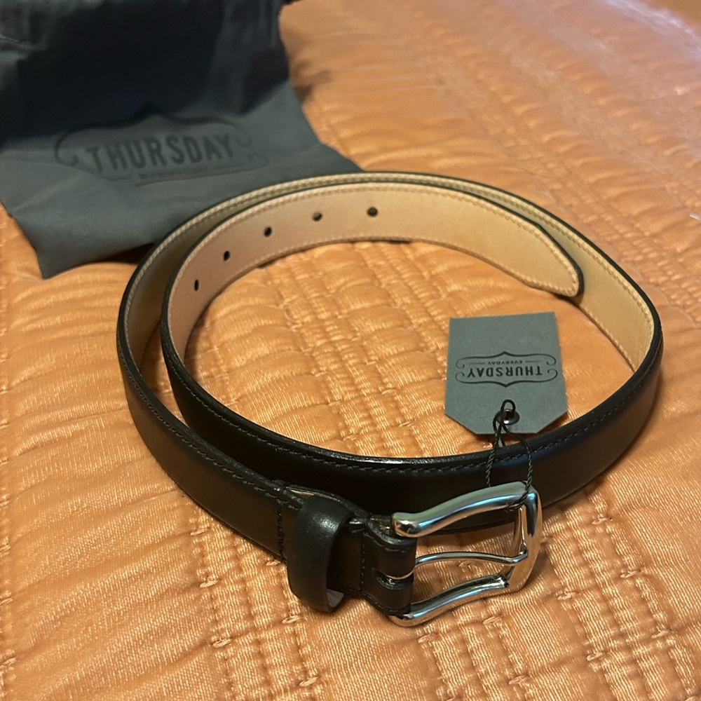 Black Leather Belt, Silver Buckle, Thursday’s Boot Co, size 32